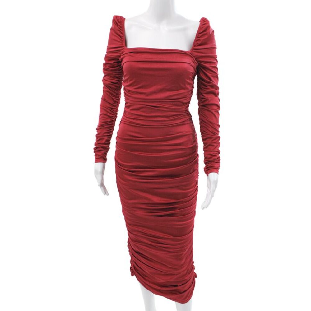 Michael Costello x Revolve Women Bodycon Red Square Neck Longsleeve Dress Size S